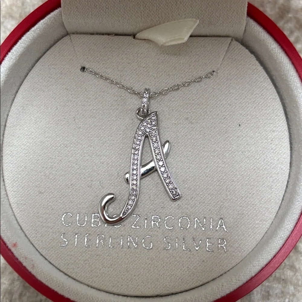 Brand New Sterling Silver Cubic Zirconia “A” Initial Necklace Christmas Box